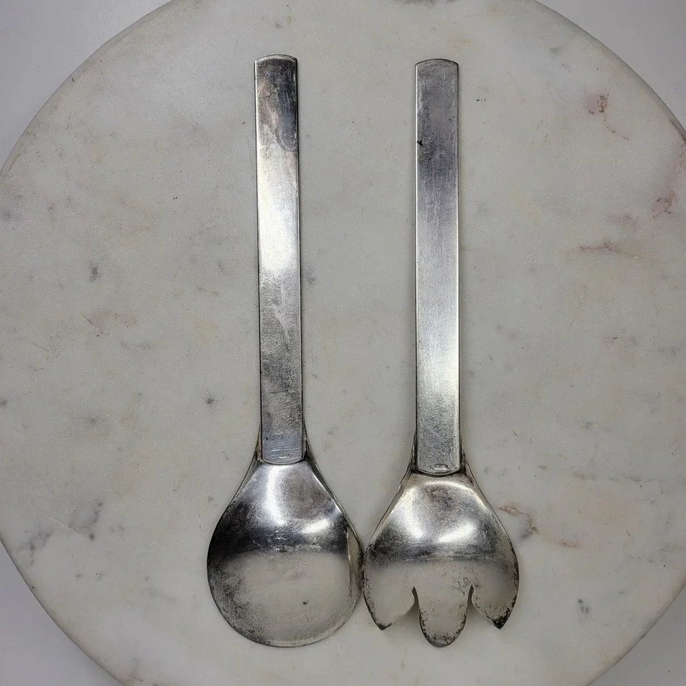 VTG Napier Salad Tongs Silver Plate Spoon Fork Serving Set MCM Minimalist 2 Pcs